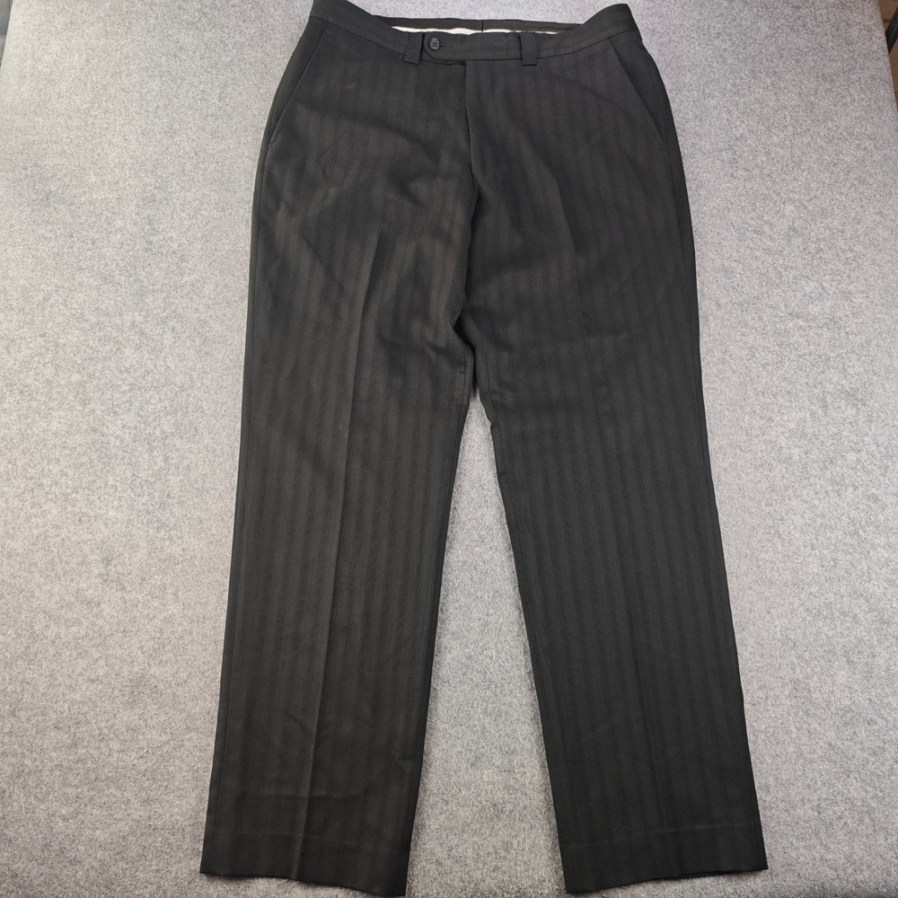Versace Classic Dress Pants Mens 34x32 Black Tonal Pinstripe Flat Front Trousers